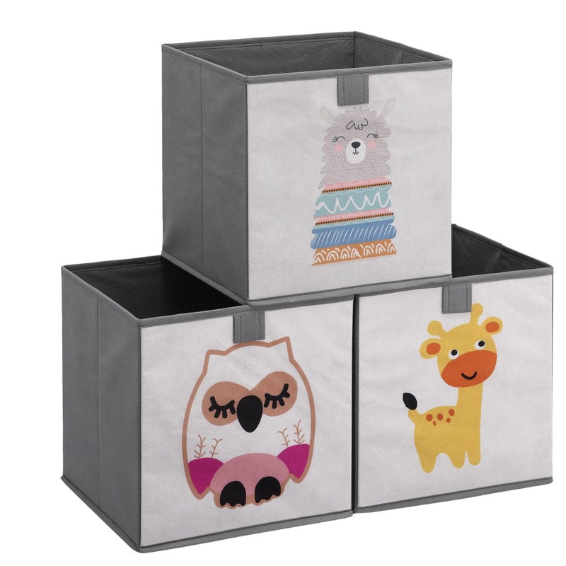 Navaris Kids Storage Cubes Set of 3 - Kids Cube Fabric Organizer Storage Bins - Foldable Cloth Cube for Childrens Bedroom Baby Nursery - Book Toy Bin Cubby Storage - Grey - Image 1